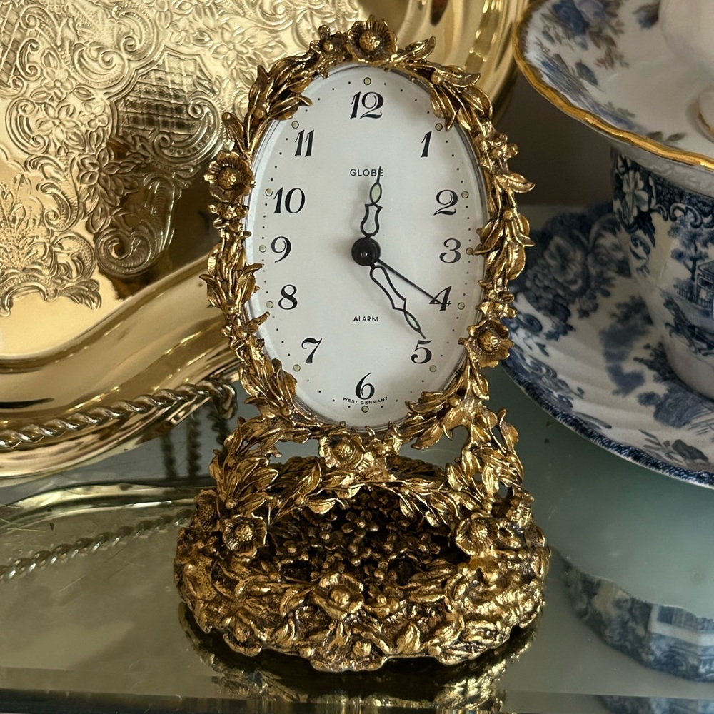 SOLD RARE West Germany gold gilded brass alarm clock